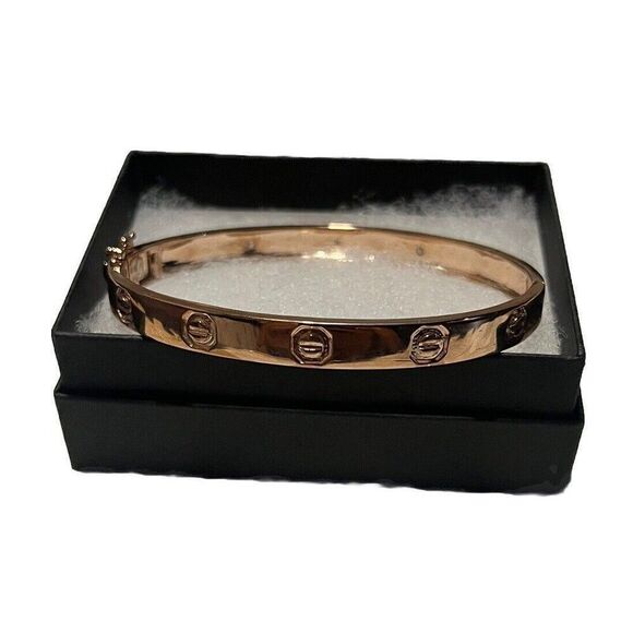 Rose Toned Diamond Eternity Bracelet Sterling Silver 14kt Rose Gold Overlay - Picture 3 of 13